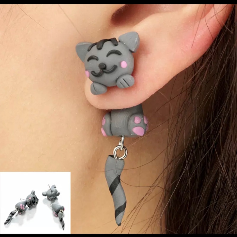 Handmade Polymer Clay Animal Stud Earrings For Women Cute 3D Cartoon